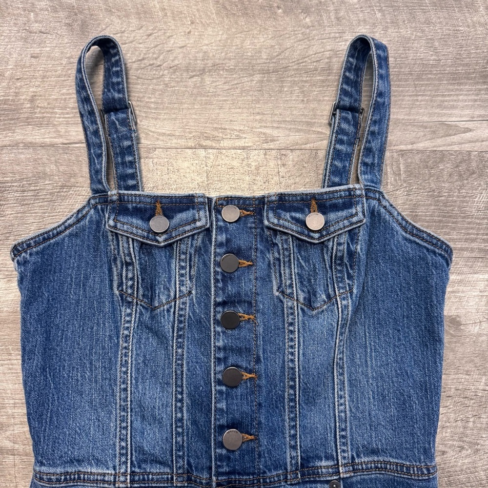 Volcom Denim Button Up Romper Dark Wash Shorts Womens Sz. S(4/6) - Picture 3 of 7